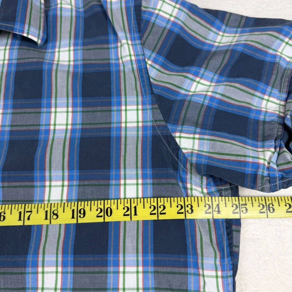 Banana Republic Mens XL‎ Blue Green Plaid Short Sleeve Button Down Shirt